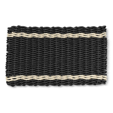 Lobster Rope Outdoor Mat, Wicked Good Doormats in Black with Light Tan Tailored Stripes, Front Door Mat